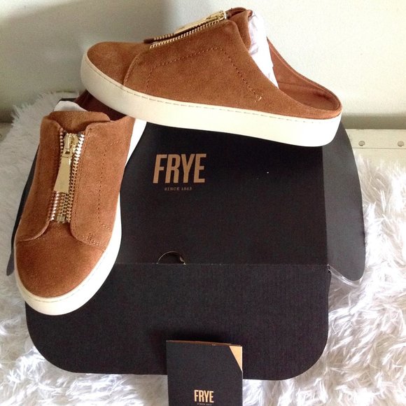 Frye Lena Zip Tan Suede Mules - Picture 5 of 12